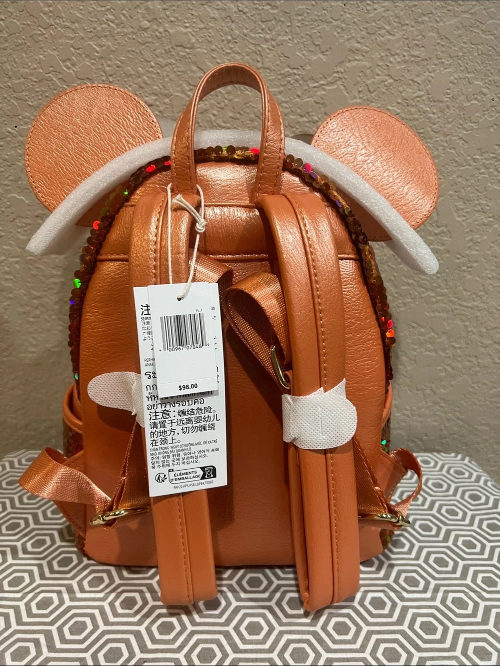 Disney parks peach sequin backpack